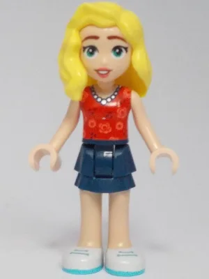 Friends Matilde - Red Top, Dark Blue Layered Skirt, White Shoes