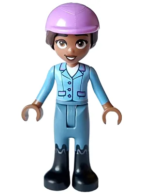 Friends Aliya - Bright Light Blue Jacket, Sand Blue Trousers, Black Boots, Medium Lavender Horse Riding Helmet