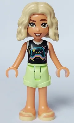Friends Nova - Black and White Shirt with Video Game Controller, Yellowish Green Shorts, Bright Light Yellow Sandals