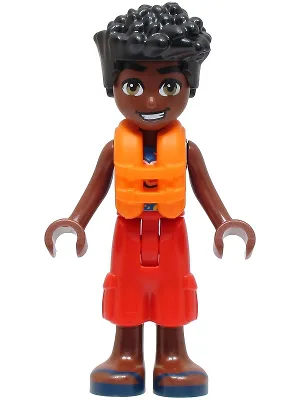 Friends Zac - Blue Shirt with Red Symbols and Yellow Splotches, Red Trousers, Dark Blue Sandals, Orange Life Jacket