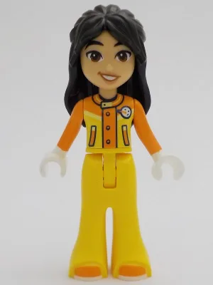 Friends Liann - Orange and Yellow Ski Suit / Jacket, Trousers Bell-Bottoms, Orange Shoes
