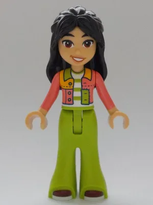 Friends Liann - Coral Patchwork Jacket, Lime Trousers Bell-Bottoms, Dark Red Shoes