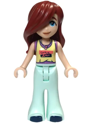 Friends Paisley - Bright Light Yellow and Medium Lavender Tank Top, Light Aqua Trousers Bell-Bottoms, Dark Blue Shoes