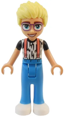Friends Olly - White Shirt with Black Stripes, Coral Suspenders, Dark Azure Trousers, White Shoes