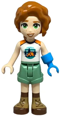 Friends Autumn - White and Orange Sleeveless Top with Tent, Sand Green Shorts, Nougat and Reddish Brown Boots, Prosthetic Hand