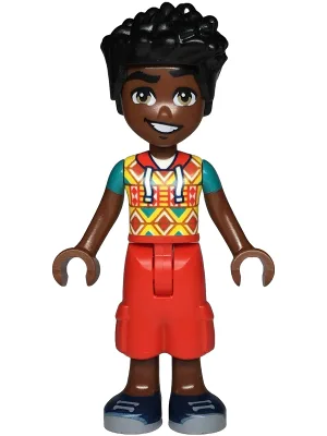 Friends Zac - Yellow Top with Geometric Shapes, Red Cropped Trousers, Dark Blue Shoes