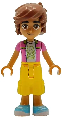 Friends Leo - Dark Pink Jacket, White Shirt with Hamburger, Yellow Cropped Trousers, Medium Azure Shoes