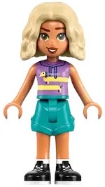 Friends Nova - Medium Lavender Sleeveless Hoodie with Dachshund, Dark Turquoise Shorts, Black Boots