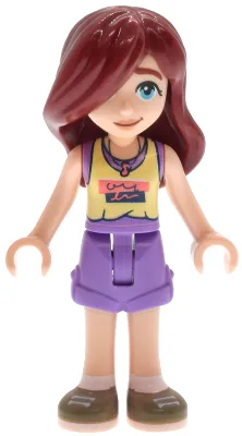 Friends Paisley - Bright Light Yellow and Medium Lavender Tank Top, Medium Lavender Shorts, Dark Tan Shoes