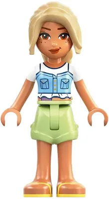 Friends Sara - Bright Light Blue Top, Ostomy Bag, Yellowish Green Shorts, Bright Light Yellow Sandals