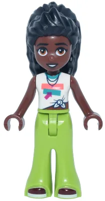 Friends Elsa D - White Knotted Sleeveless Shirt, Lime Trousers Bell-Bottoms, Dark Red Shoes
