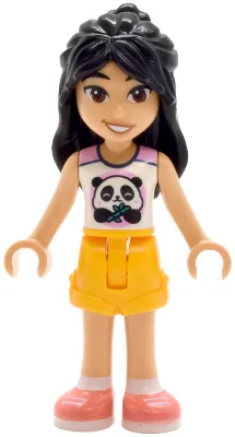 Friends Liann - White Top with Panda, Bright Light Orange Shorts, Coral Shoes