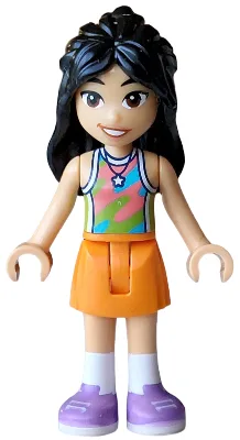 Friends Liann - Lime, Coral and Medium Azure Tank Top, Orange Skirt, Medium Lavender Shoes