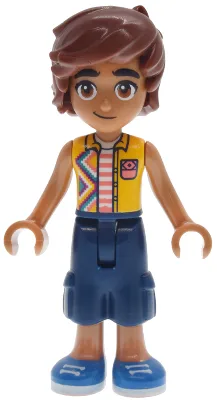 Friends Leo - Bright Light Orange Sleeveless Shirt, Dark Blue Cropped Trousers, Blue Shoes