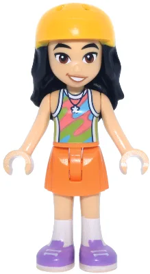 Friends Liann - Lime, Coral and Medium Azure Tank Top, Orange Skirt, Medium Lavender Shoes, Bright Light Orange Helmet