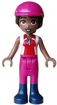 Friends Aliya - Bright Pink, Red and White Sleeveless Shirt, Magenta Trousers, Dark Blue Boots, Magenta Horse Riding Helmet