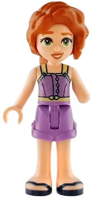 Friends Autumn - Medium Lavender Jumpsuit Shorts, Dark Blue Sandals