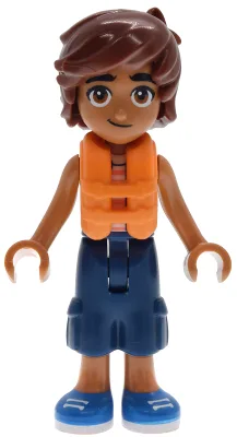 Friends Leo - Bright Light Orange Sleeveless Shirt, Dark Blue Cropped Trousers, Blue Shoes, Orange Life Jacket