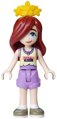 Friends Paisley - Bright Light Yellow and Medium Lavender Tank Top, Medium Lavender Shorts, Dark Tan Shoes, Bright Light Orange Flower Tiara