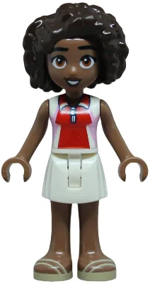 Friends Aliya - Bright Pink, Red and White Sleeveless Shirt, White Skirt, Tan Sandals