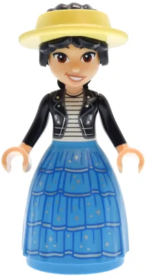 Friends Liann - Black Leather Jacket, Dark Azure Skirt with Ruffles