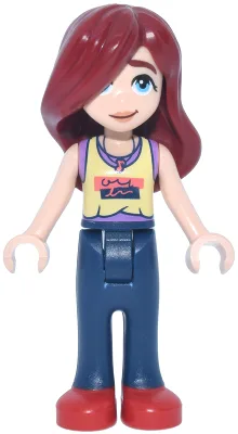 Friends Paisley - Bright Light Yellow and Medium Lavender Tank Top, Dark Blue Trousers with Red Shoes