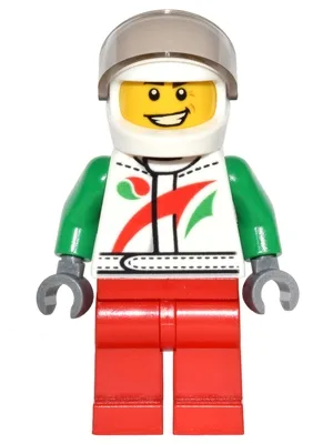 Octan - Jacket with Red and Green Stripe, Red Legs, White Helmet, Trans-Brown Visor, Crooked Smile and Laugh Lines