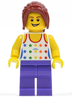 Shirt with Female Rainbow Stars Pattern, Dark Purple Legs, Dark Red Hair Ponytail Long with Side Bangs