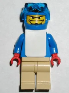 Snowboarder, blaues Hemd, gebräunte Beine, weiße Weste