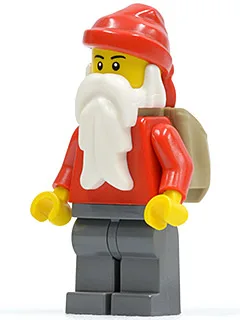 Weihnachtsmann, dunkelblaugraue Beine, offener Rucksack