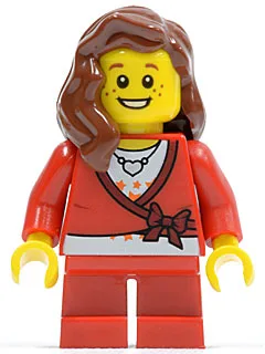 Sweater Cropped with Bow, Heart Necklace, Red Short Legs, Reddish Brown Female Hair over Shoulder