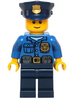 Police - Gold Badge, Police Hat, Black Eyebrows, Smile