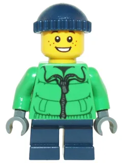 Winter Jacket Zipper, Dark Blue Legs, Dark Blue Knit Cap, Freckles