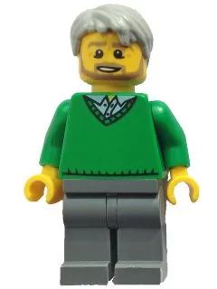 Green V-Neck Sweater, Dark Bluish Gray Legs, Light Bluish Gray Short Tousled Hair, Beard (Thanksgiving Pop)
