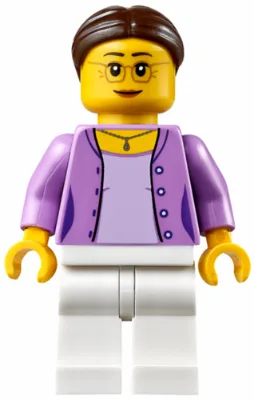 Grandma - Medium Lavender Jacket over Lavender Shirt, White Legs, Brown Hair in a Bun