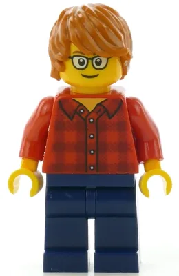 Red Plaid Flannel Shirt, Dark Blue Legs, Dark Orange Hair, Glasses