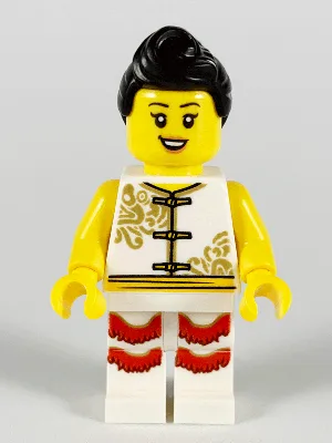 Woman, Lion Dance, White Shirt, White Legs with Red Fringe