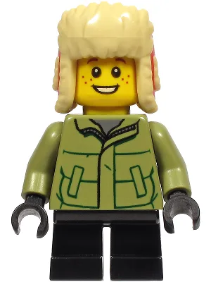 Boy - Olive Green Winter Jacket, Black Short Legs, Ushanka Hat