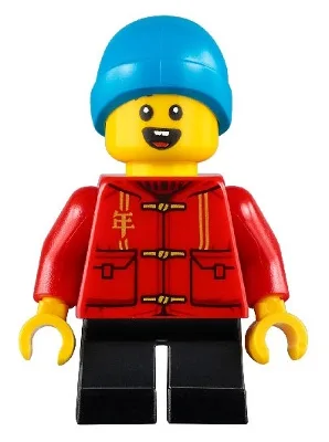 Child - Boy, Red Tang Jacket with Hood, Black Short Legs, Dark Azure Beanie