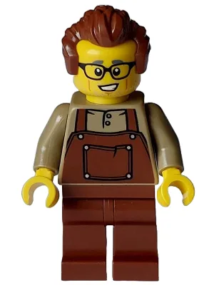 Man - Reddish Brown Hair, Dark Tan Shirt, Reddish Brown Overalls and Legs, Black Glasses