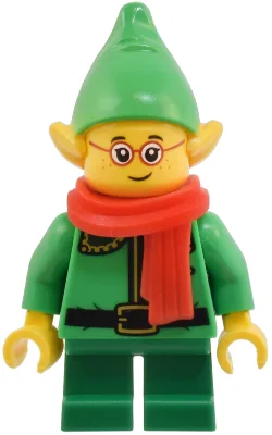 Elf - Bright Green Coat with Dark Green Collar and Gold Horn, Red Scarf, Glasses
