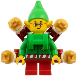 Elf - Groene jas met kerstbomen, felgroene nekbeugel met robotarmen
