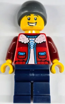 Ice Skater - Male, Red Jacket over White Shirt, Dark Blue Legs, Dark Bluish Gray Beanie