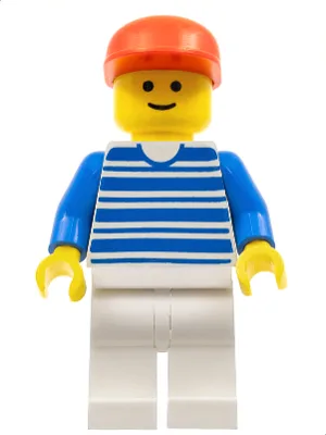 Horizontal Lines Blue - Blue Arms - White Legs, Red Cap