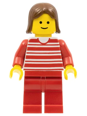Horizontal Lines Red - Red Arms - Red Legs, Brown Female Hair