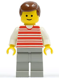Horizontal Lines Red - White Arms - Light Gray Legs, Brown Male Hair