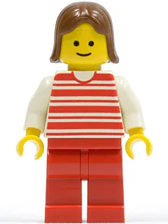 Horizontal Lines Red - White Arms - Red Legs, Brown Female Hair
