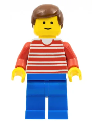 Lignes horizontales rouges - Bras rouges - Jambes bleues, cheveux bruns (homme)