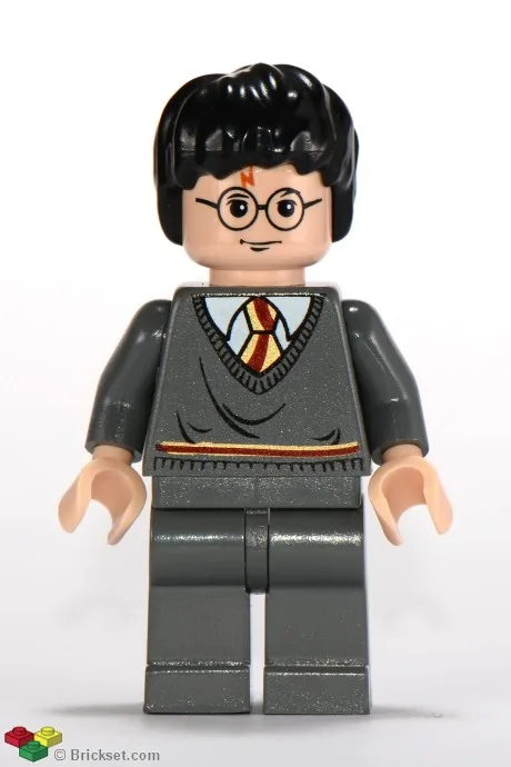 Harry Potter – Gryffindor-Streifen auf dem Oberkörper, dunkelblaugraue Beine, Augenbrauen hinter einer Brille