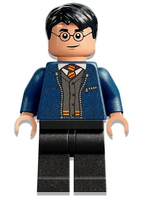 Harry Potter - Dark Blue Open Jacket over Gryffindor Cardigan Sweater, Black Legs
